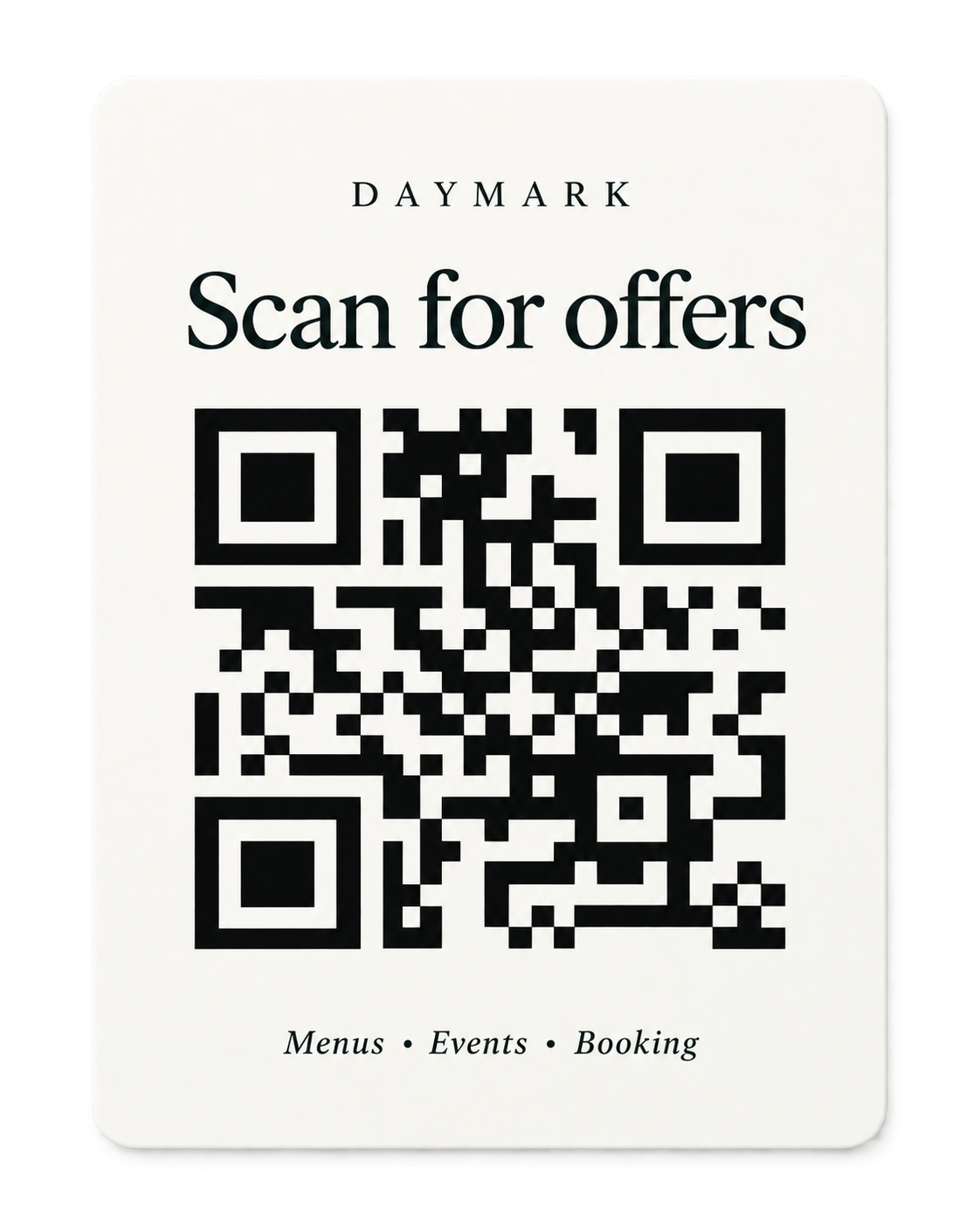 Daymark card with a QR code to scan for offers