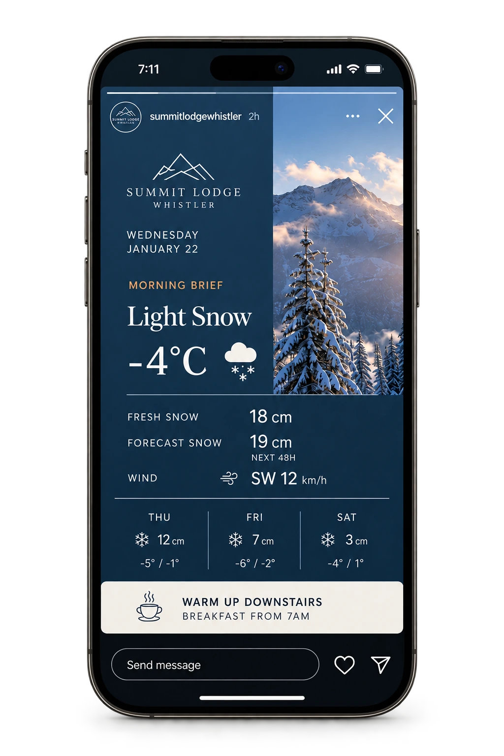 Daymark mountain Instagram Story on a phone