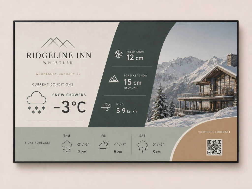 Ridgeline Inn curved green and cream layout with a lodge photograph